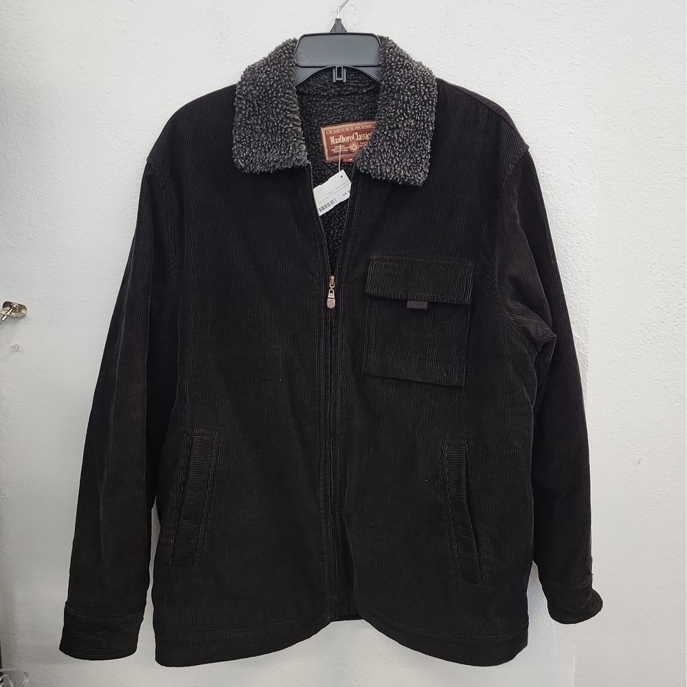 Marlboro Classics Corduroy Black Jacket, Sherpa Lined, Size Middle/Medium